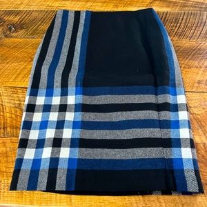 size 4 blue and black plaid midi skirt